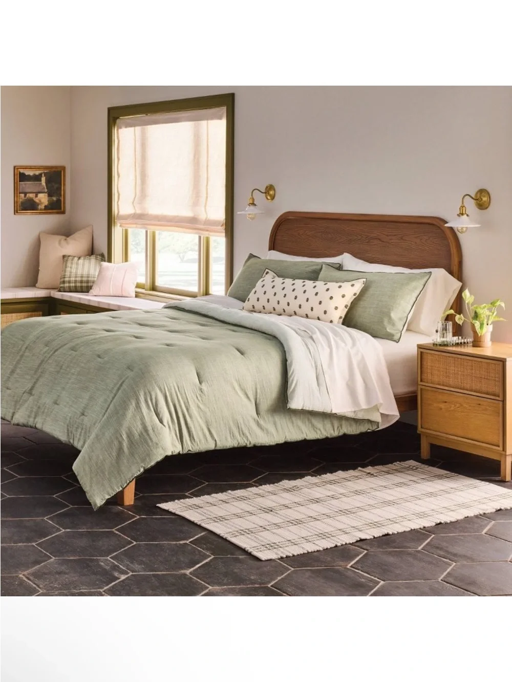 NWT 3pc King Reversible Duvet Cover Set Green - Hearth & Hand with Magnolia